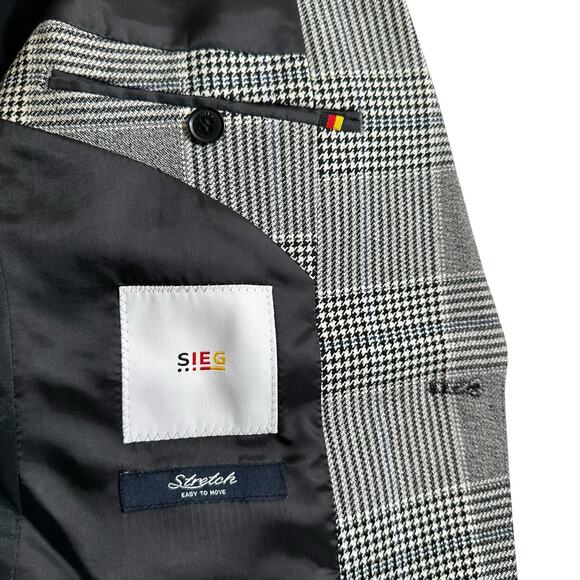 Seig Mens Black and White Plaid Checkered Blazer Houndstooth Large Made in Korea - Picture 12 of 16
